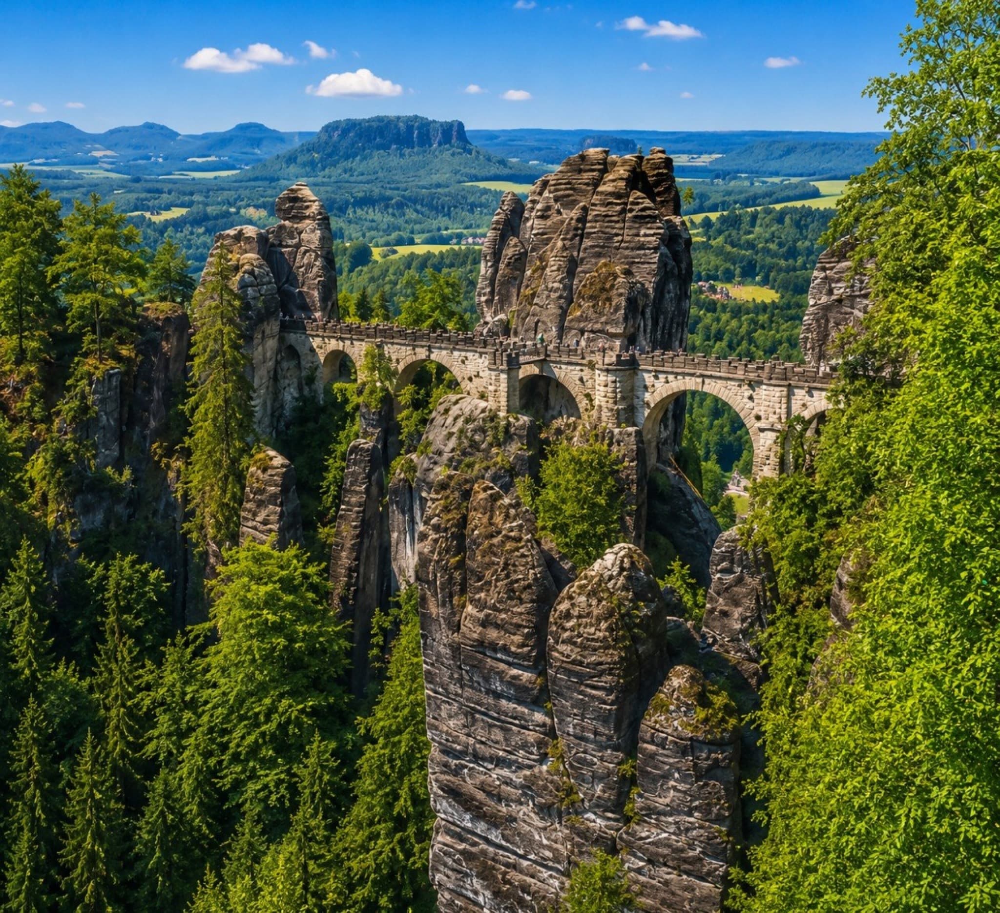Bastei Bridge sandstone cliffs in Saxon Switzerland National Park