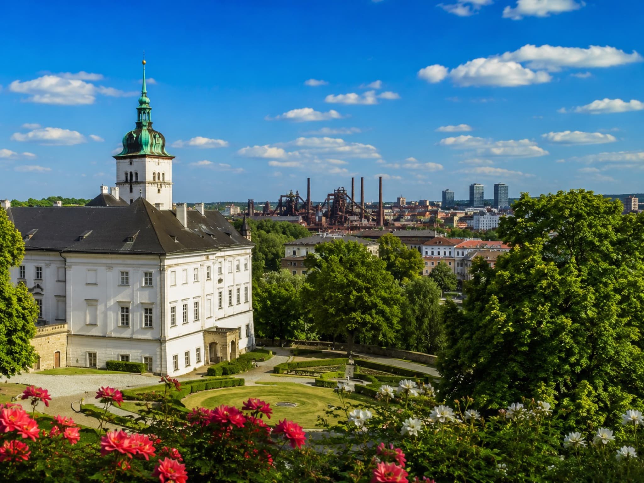 Ostrava skyline with industrial landmarks